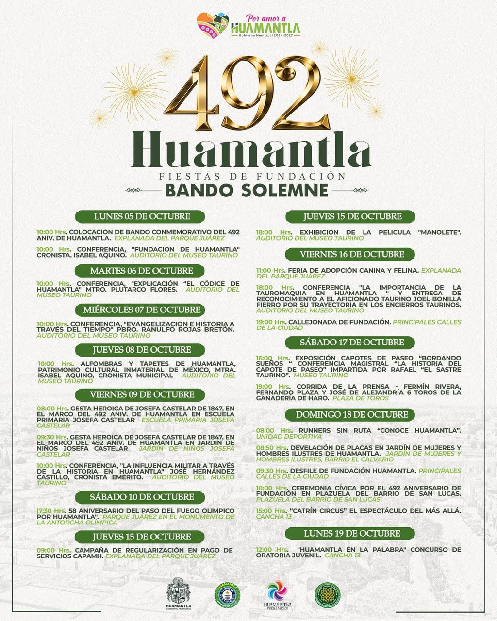 HUAMANTLA CONMEMORA 492 AÑOS DE HISTORIA, TRADICIÓN E IDENTIDAD