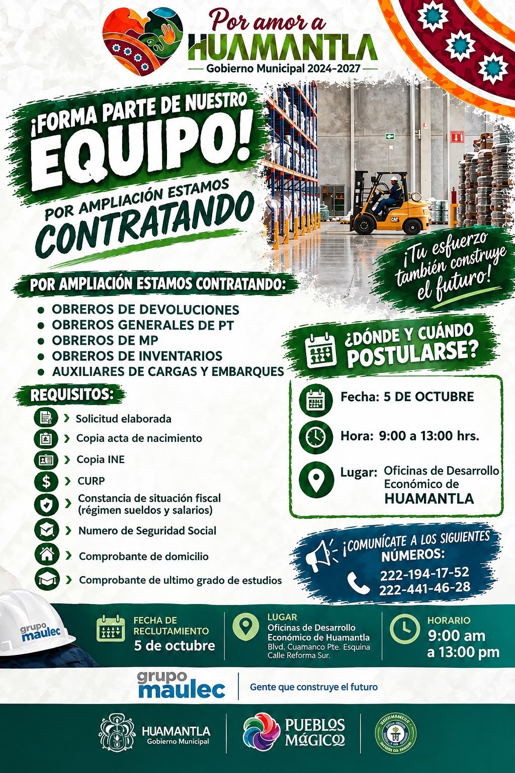 ¡OPORTUNIDAD LABORAL EN HUAMANTLA!